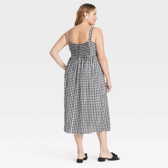 AVA & VIV Black and White Gingham Checkered Midi Empire Waist Sun Dress NWT 1X - Picture 2 of 3